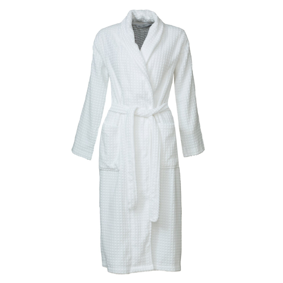 (Large - UK 16/18) Slenderella Ladies White Cotton Velour Waffle Shawl Collar Bath Robe