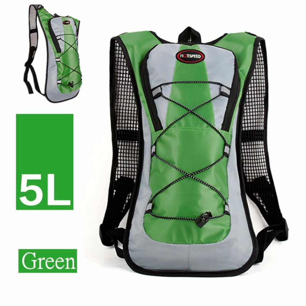 (Green) 5L Running Hydration Backpack Rucksack 2L Straw Water Bladder Bag For Hiking Climbing