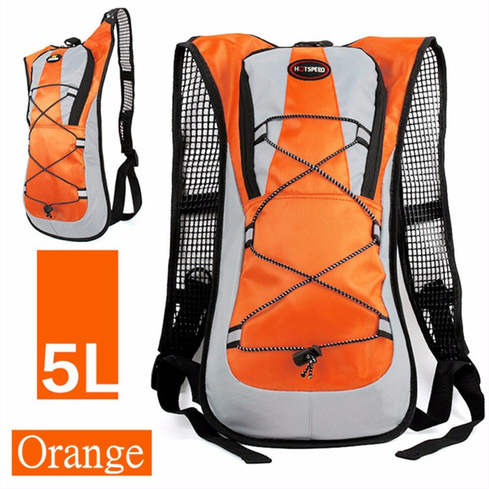 (Orange) 5L Running Hydration Backpack Rucksack 2L Straw Water Bladder Bag For Hiking Climbing