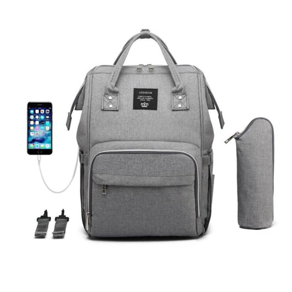 (Grey) 15L Outdoor Travel USB Mummy Backpack Waterproof Baby Diapers Nappy Women Bags