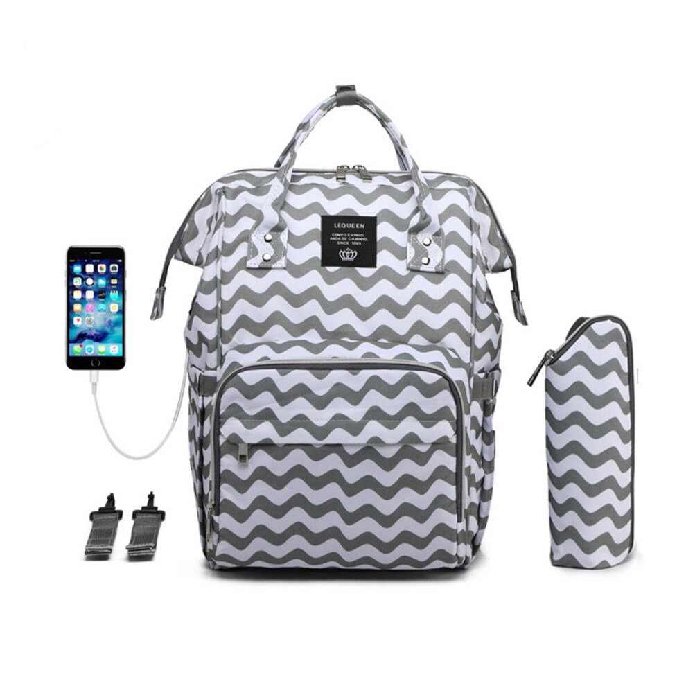 (Wave) 15L Outdoor Travel Usb Mummy Backpack Waterproof Baby Diapers Nappy Women Bags Blue/Grey Greenzech