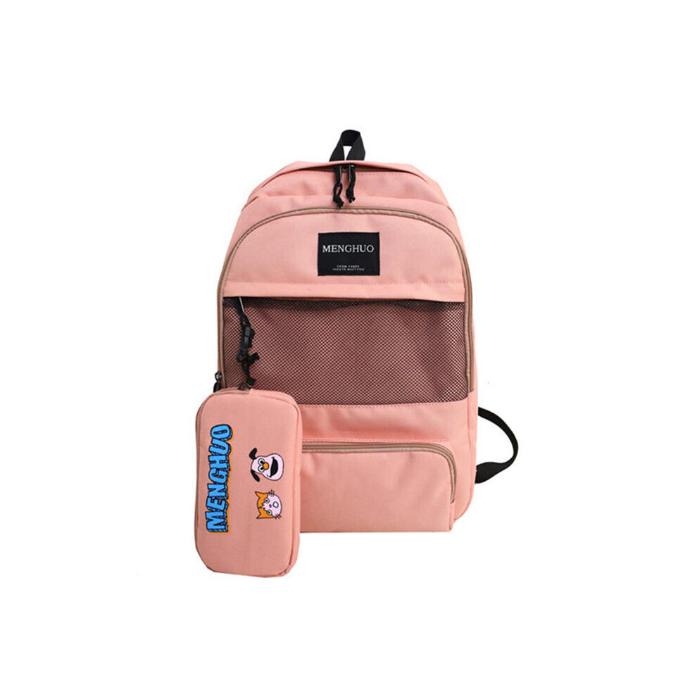 (Pink) 2Pcs/set 27L Outdoor Travel Oxford Backpack Rucksack School Shoulder Bag Handbag+ Pencil Pack