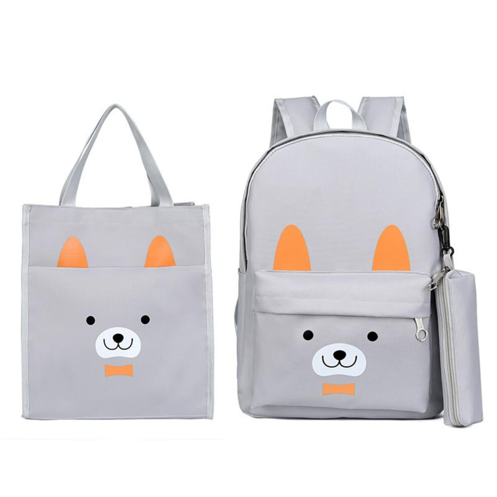 (Light Grey) 3 Pcs School Bag Sets Canvas Backpack Shoulder Bags Handbag Camping Travel Bag With Pencil Case