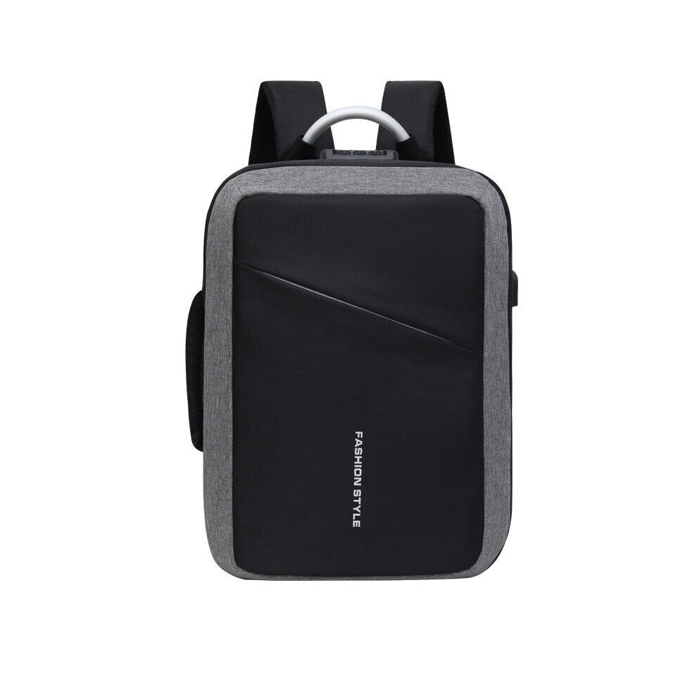 (Grey) 26L Oxford Cloth USB School Backpack Waterproof 15inch Laptop Bag Travel Business Bag