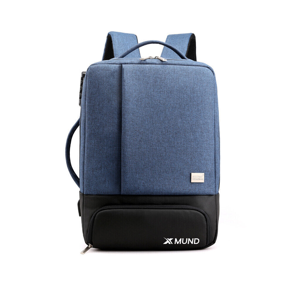 (Deep Blue) 35L USB Backpack 15.6inch Laptop Bag Waterproof Anti-theft Lock Travel Business School Bag