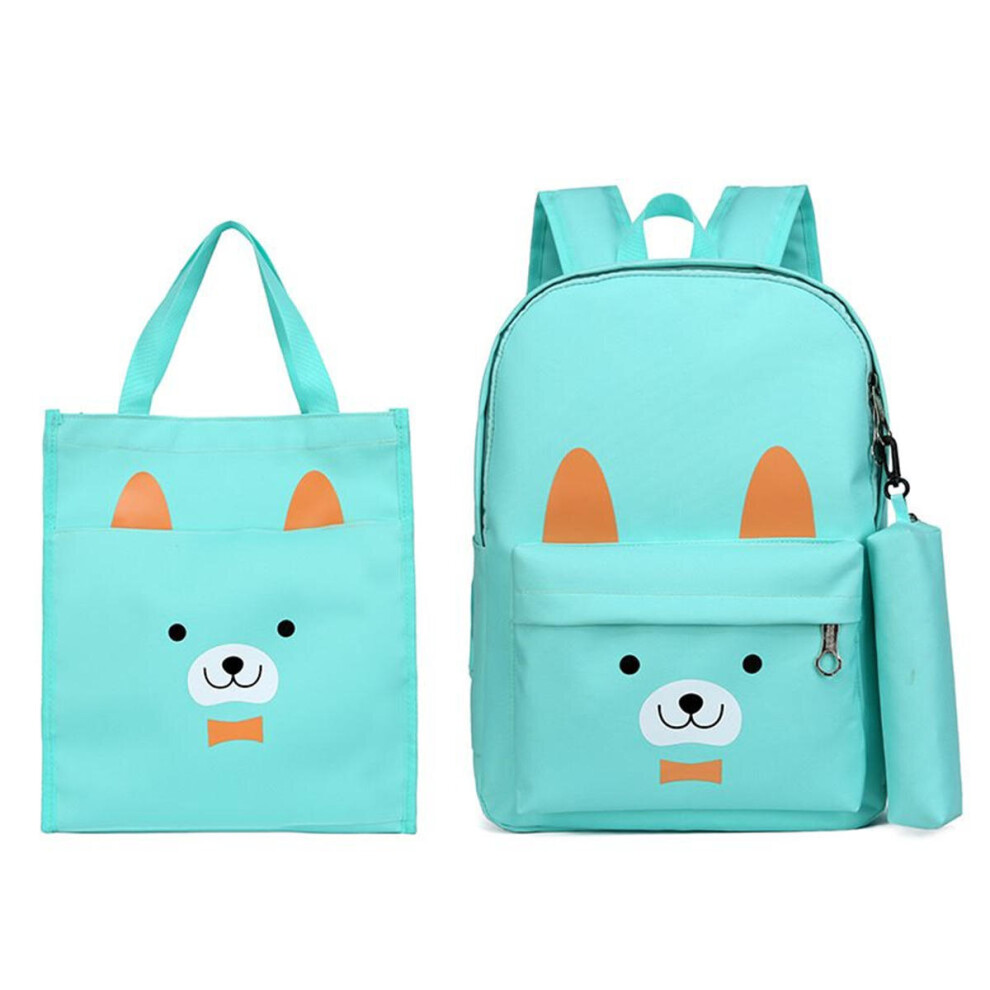 (Green) 3 Pcs School Bag Sets Canvas Backpack Shoulder Bags Handbag Camping Travel Bag With Pencil Case