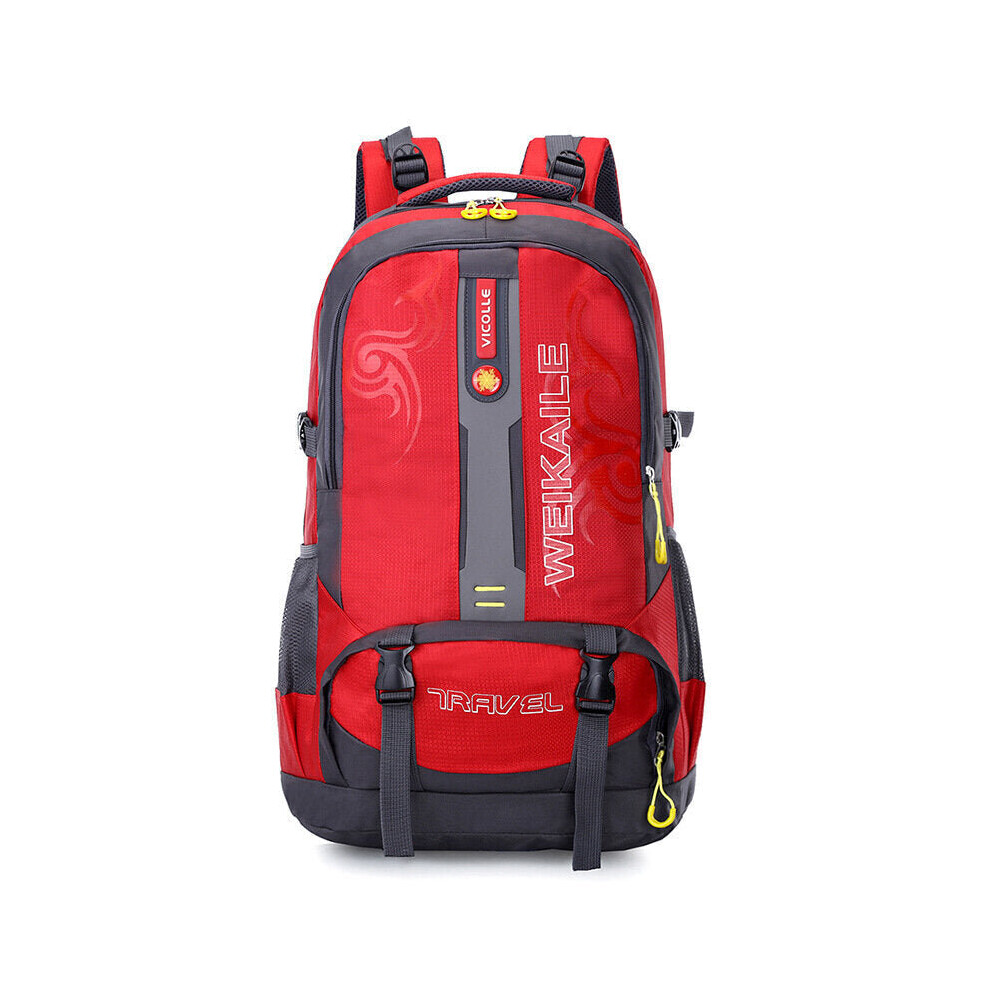 (Red) 50L Climbing Backpack Waterproof Sports Travel Hiking Shoulder Bag Portable Unisex Rucksack