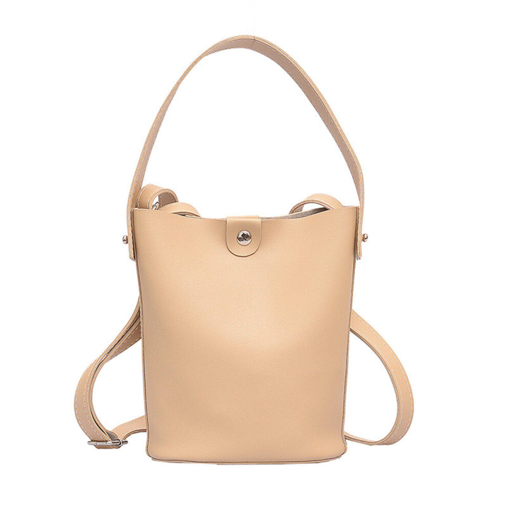 (Khaki) 3.8L Women PU Leather Bucket Bag Portable Handbag Leisure Shoulder Bag Outdoor Travel