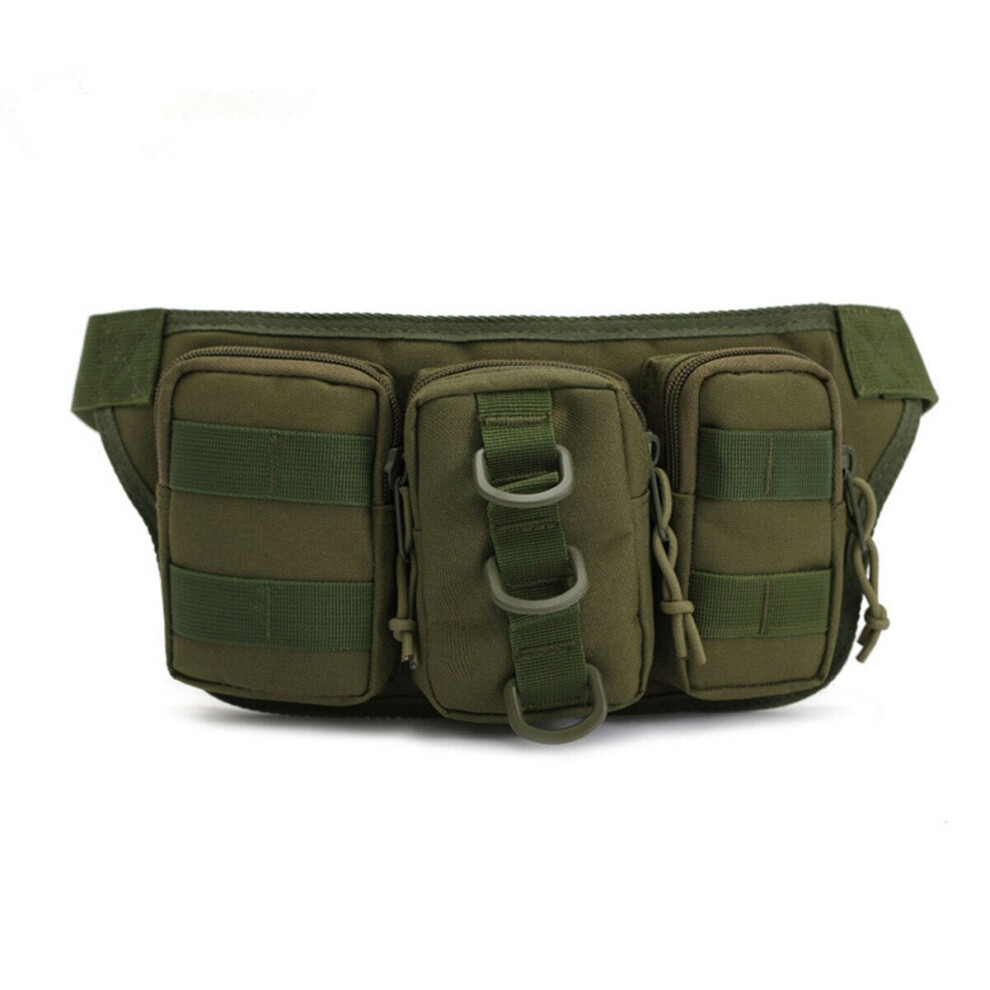 (Army Green) 1PC Outdoor Sport 3 Pockets High Capacity Tactical Waist Bag Handbag Gym Bag For Running Fitness Hiking Camping
