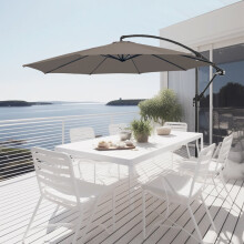(Brown) Greenbay 3m Garden Patio Banana Parasol Outdoor Sun Shade Shelter Crank Hanging Rattan