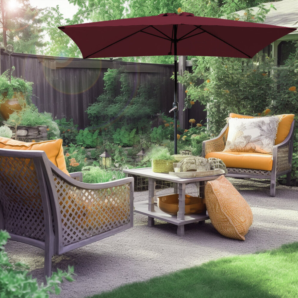 (Wine) Green Bay 2x3m Garden Parasol Umbrella Patio Outdoor Sun Shade Aluminium Crank Tilt Mechanism