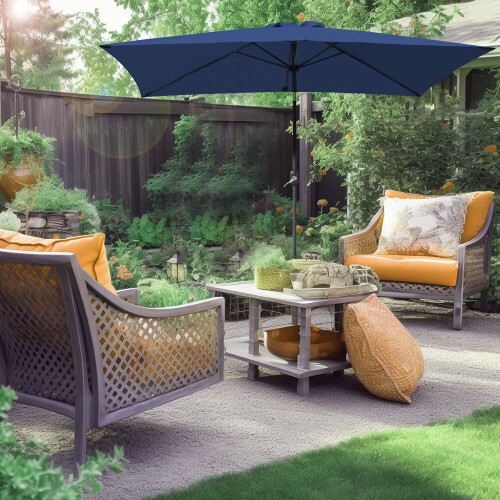 (Blue) Green Bay 2x3m Garden Parasol Umbrella Patio Outdoor Sun Shade Aluminium Crank Tilt Mechanism