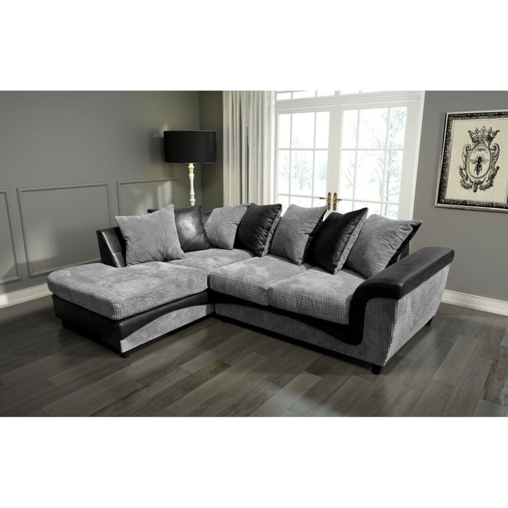 (Left Hand Facing Corner) PALERMO JUMBO CORD Corner Sofa Black-Grey