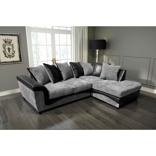Furniture 786 (Right Hand Facing Corner) PALERMO JUMBO CORD Corner Sofa Black-Grey