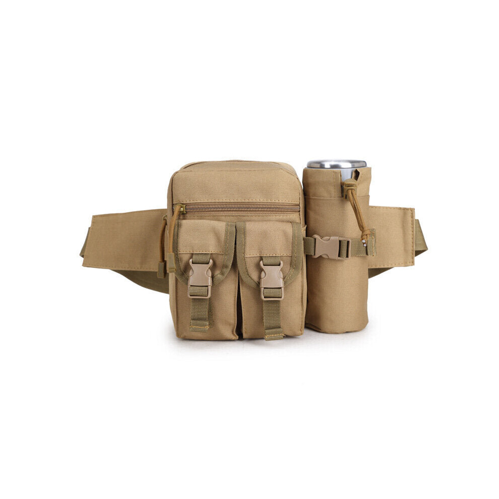 (Khaki) 600D Nylon Outdoor Tactical Bag Waist Bag Molle Pouch Water Bottle Holder Waterproof Military Bag