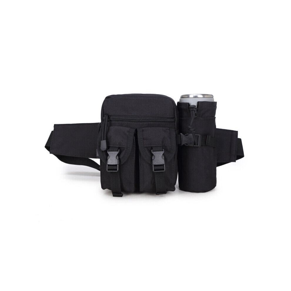 (Black) 600D Nylon Outdoor Tactical Bag Waist Bag Molle Pouch Water Bottle Holder Waterproof Military Bag