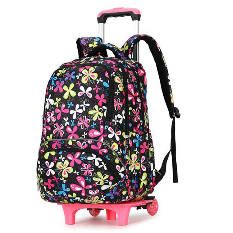 (Flower) 38L 6 Wheels Removable Luggage Trolley Backpack Rucksack Student School Bag Outdoor Travel