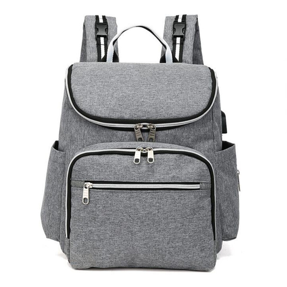 (Grey) 20L Outdoor Travel USB Mummy Backpack Waterproof Multifunctional Baby Nappy Diapers Bag