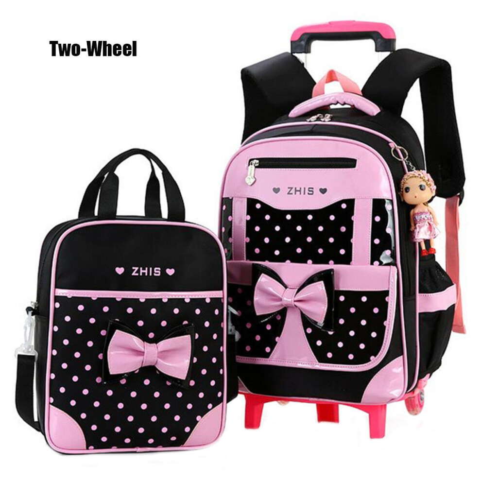 (Black, Six-wheel) 25L 2Pcs Children Trolley Backpack Shoulder Bag Camping Trolley Case With Wheels