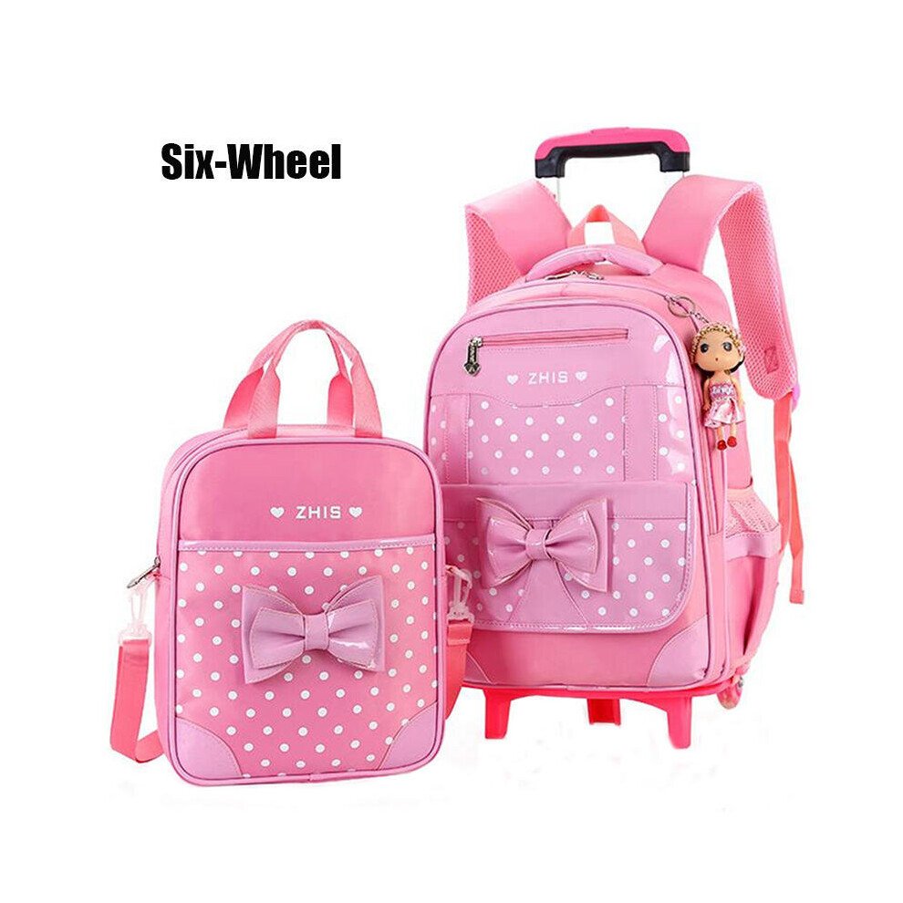 (Pink, Two-wheel) 25L 2Pcs Children Trolley Backpack Shoulder Bag Camping Trolley Case With Wheels