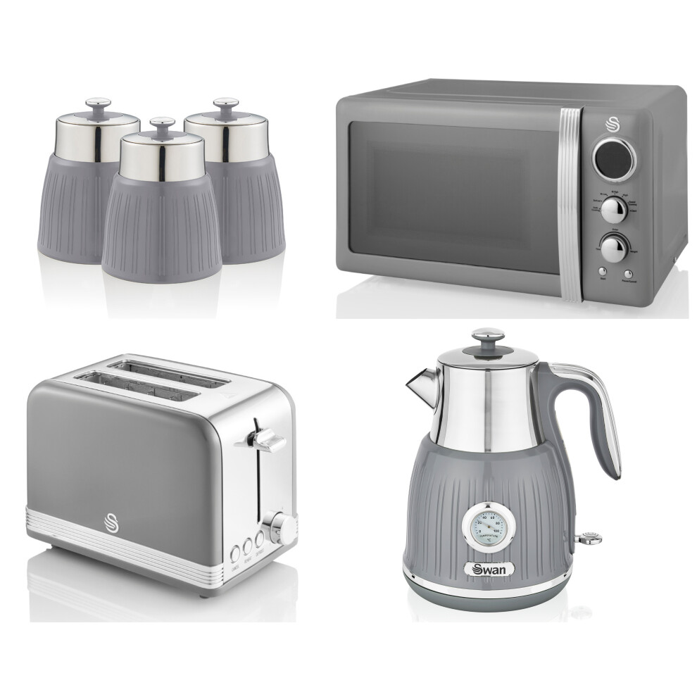 SWAN Retro Grey Jug Dial Kettle 2 Slice Toaster Microwave & Canisters