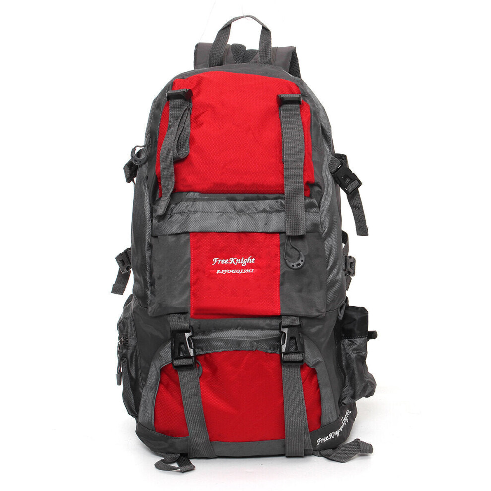 (Red) 50L 210D Waterproof Nylon Backpack Camping Hiking Mountaineering Rucksack