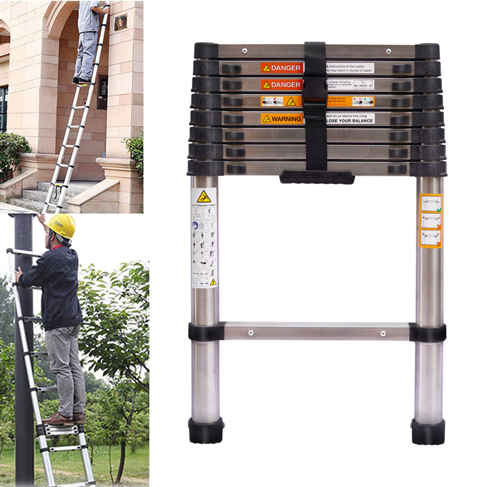 Steel Telescoping Ladder 8.5 FT Collapsible Telescopic Ladder with Lock Mechanism Heavy Duty 330lbs Max Capacity 2.6M