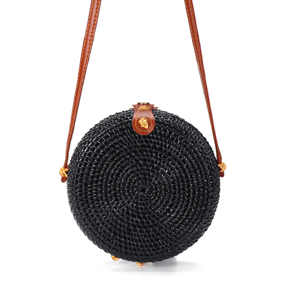 (Round bag size) 2L Straw Bag Rattan Woven Crossbody Beach Bag Handbag Outdoor Travel