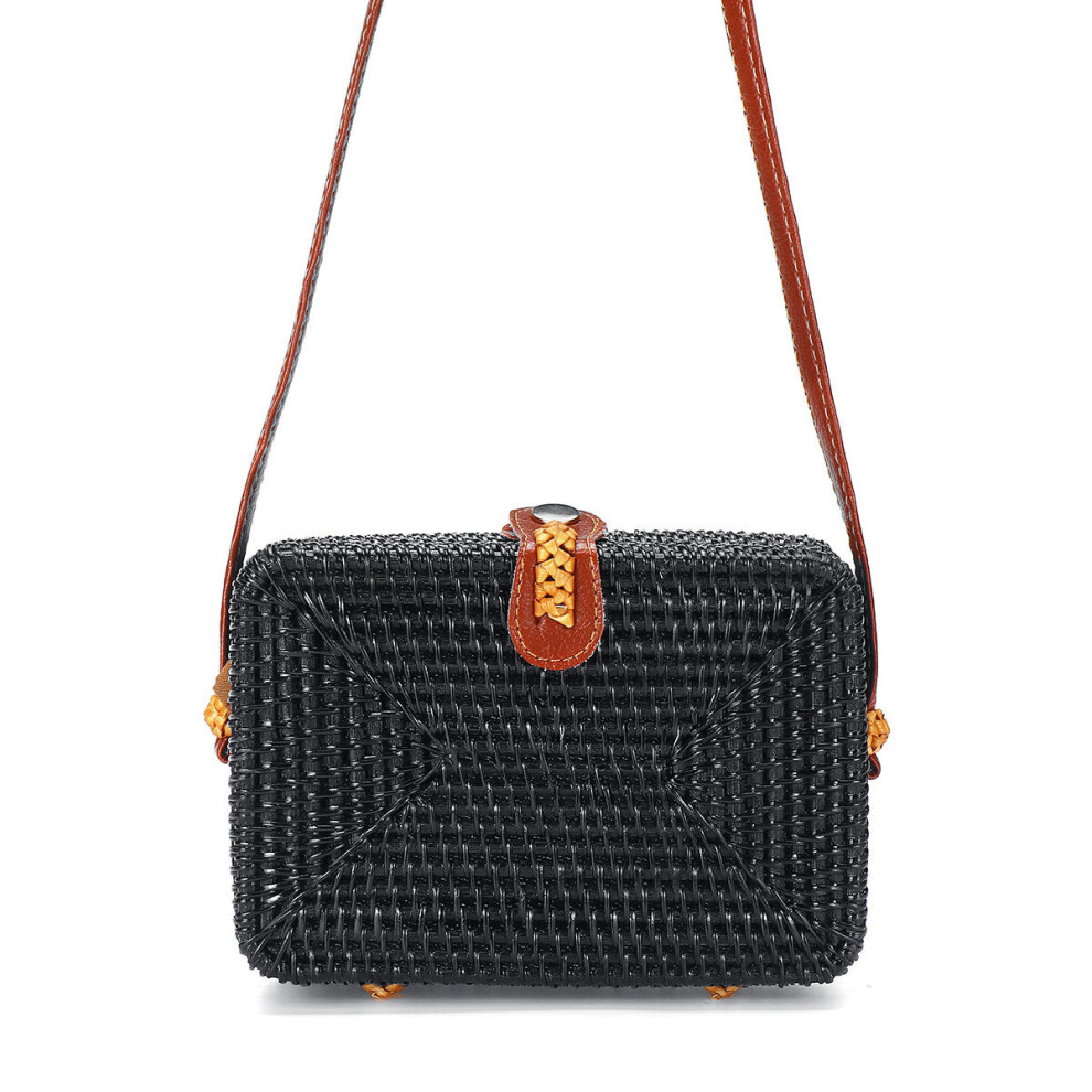 (Square bag size) 2L Straw Bag Rattan Woven Crossbody Beach Bag Handbag Outdoor Travel
