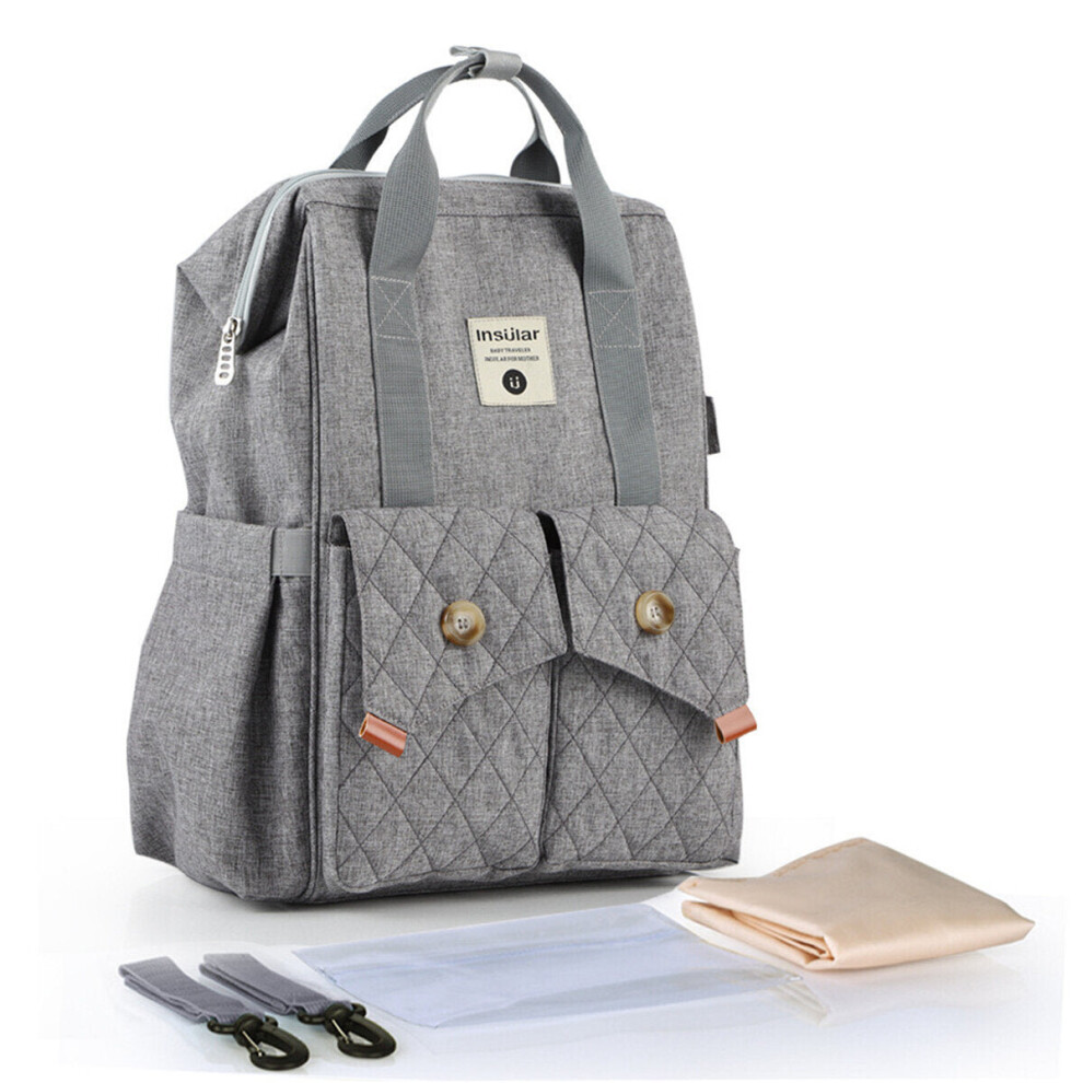 (Gray) 20L Polyester Waterproof Baby Diaper Bag Portable Mummy Bag Travel Storage Bag Handbag Gray Greenzech