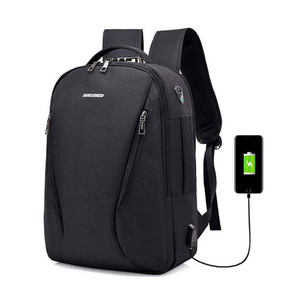 (Black) 17L Anti-theft Men Women Laptop Notebook Backpack USB Charging Port Lock Travel School Bag