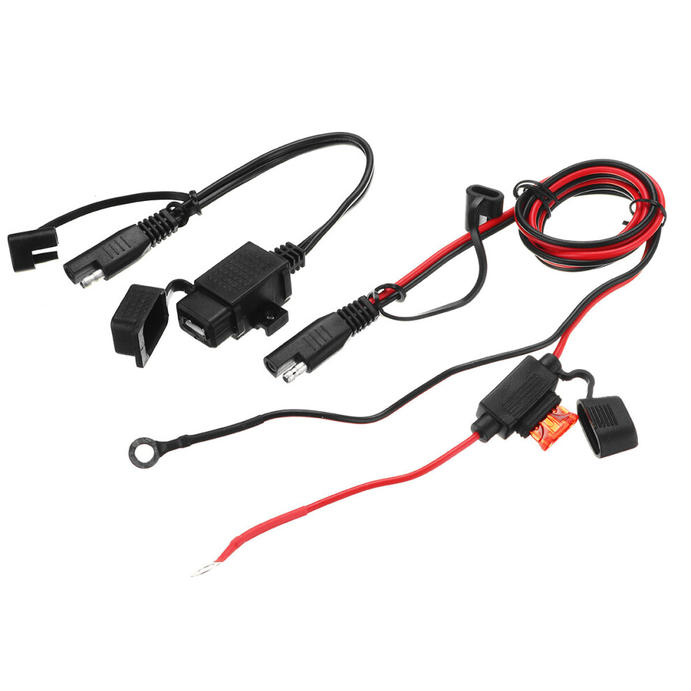 12V Waterproof Motorcycle Sae To Usb Gps Phone Charger Cable Adapter Inline Fuse Black/Red 6901249622463
