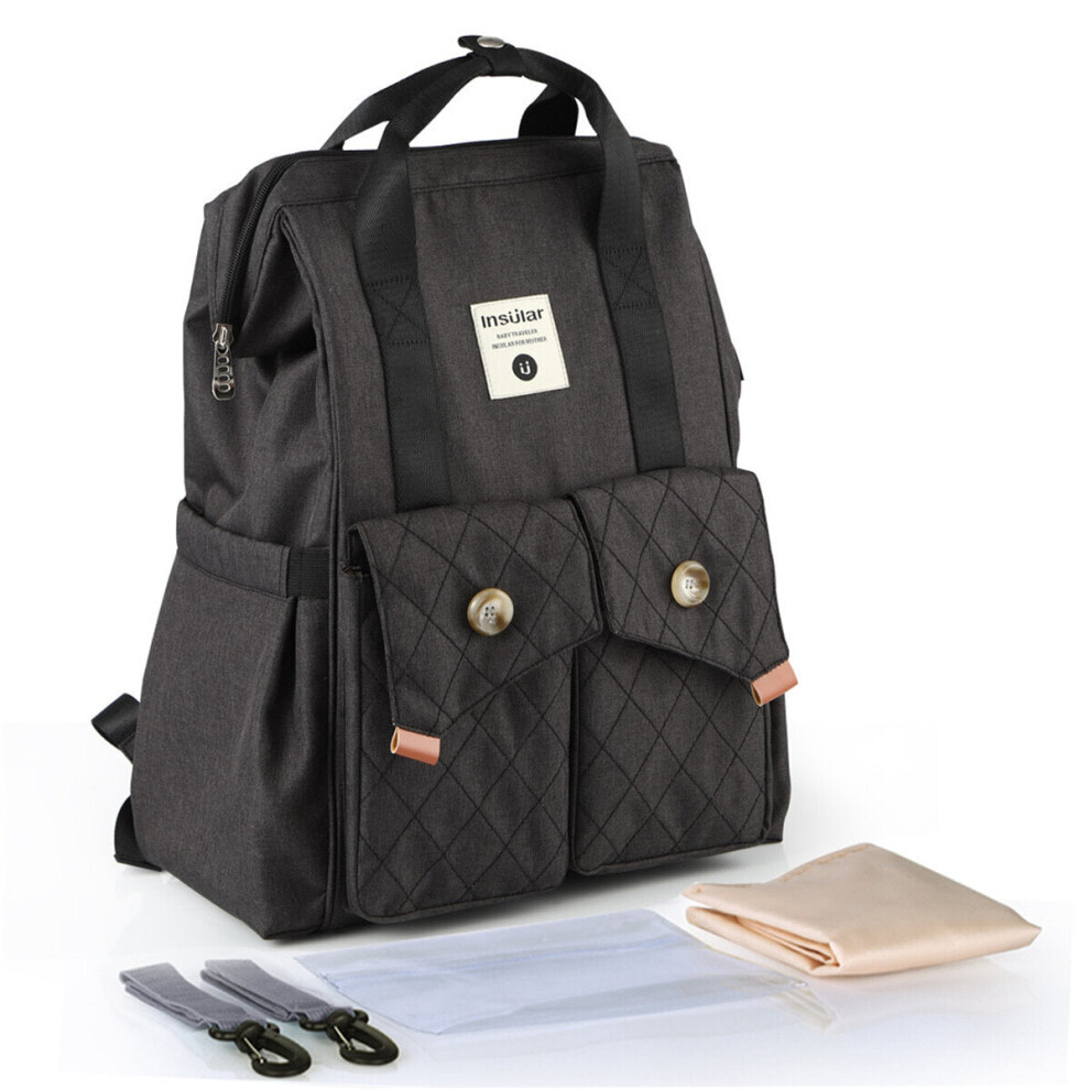(Black) 20L Polyester Waterproof Baby Diaper Bag Portable Mummy Bag Travel Storage Bag Handbag
