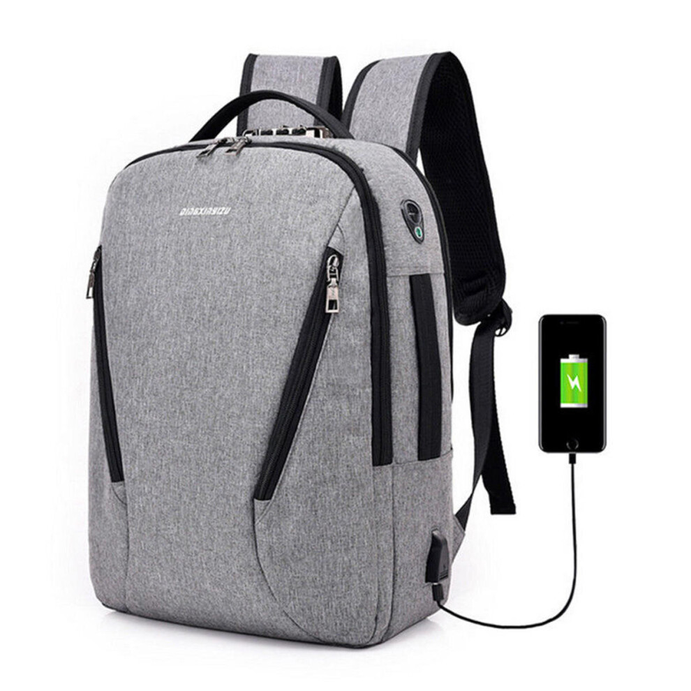 (Grey) 17L Anti-theft Men Women Laptop Notebook Backpack USB Charging Port Lock Travel School Bag