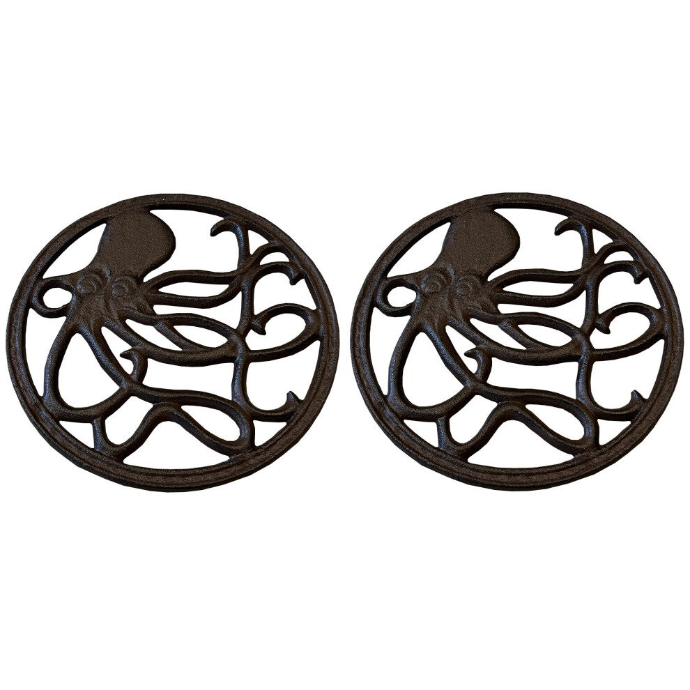 Cast Iron Round Octopus Themed Table Trivet (Pack of 2)