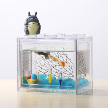 Acquario Mini Pesci Colorato e Trasparente con Luce LED Decorazione da Scrivania per Ufficio
