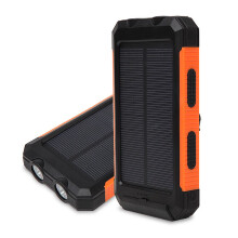 Solar Power Bank 12000mAh Dual-USB Tragbares Wasserdichtes Solar-Ladegerät mit 2 integrierten LED-Lichtern und Kompass