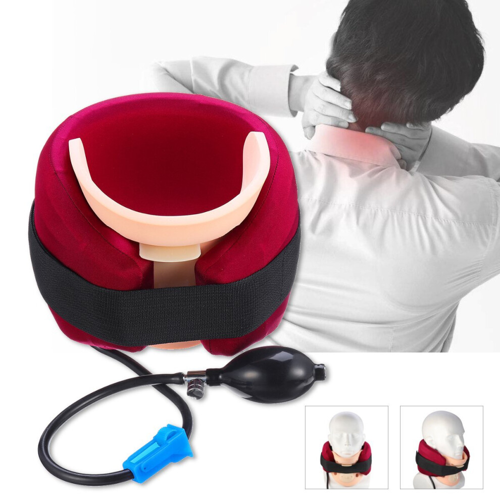 Red Inflatable Neck Relief Traction Cervical Collar Brace Support Stretcher Device