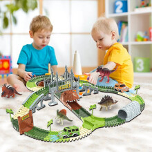Set di Giocattoli Pista da Corsa per Auto di Dinosaurs Pista Flessibile e Curvabile Giocattoli Educativi per Assemblare e Correre Auto Giocatt
