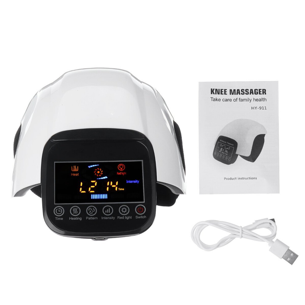 White Usb Rechargeable Knee Massager Infrared Heat Vibration Airbag Massage Rehabilitation Pain Relief Device