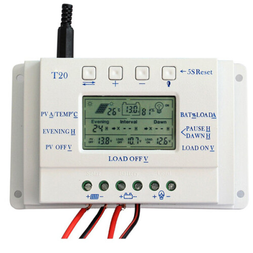 T20 20A 12V/24V PWM LCD Display Zonnepaneel Acculader Regulator Laadcontroller