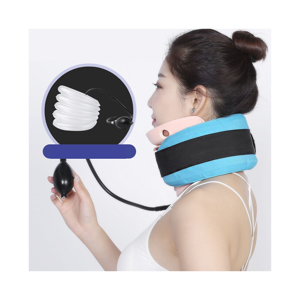 Blue Inflatable Cervical Traction Device Portable Neck Shoulder Relief Brace Support Stretcher