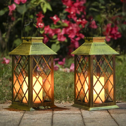 Set of 2 Solar Lanterns with Candle Effect Solar Lighting for Outdoor Garden Decoration Solar Candle Lantern.[Energy Class A+++]