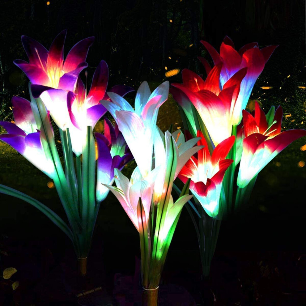 Outdoor Solar Light 3 Pack Solar Garden Lights with 12 Lily Flowers LED Lights Decoration for Patio Landscape Pathway