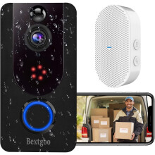 Wireless Doorbell with Camera, 1080P FHD Resolution, PIR Motion Detection, Clear Night Vision, IP66 Waterproof, 5200mAh Battery, Free Cloud Storage