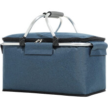 Foldable Picnic Baskets, 4 Person Picnic Hamper with Waterproof Lining, Collapsible Shopping Hamper Cooler Bag (Navy)