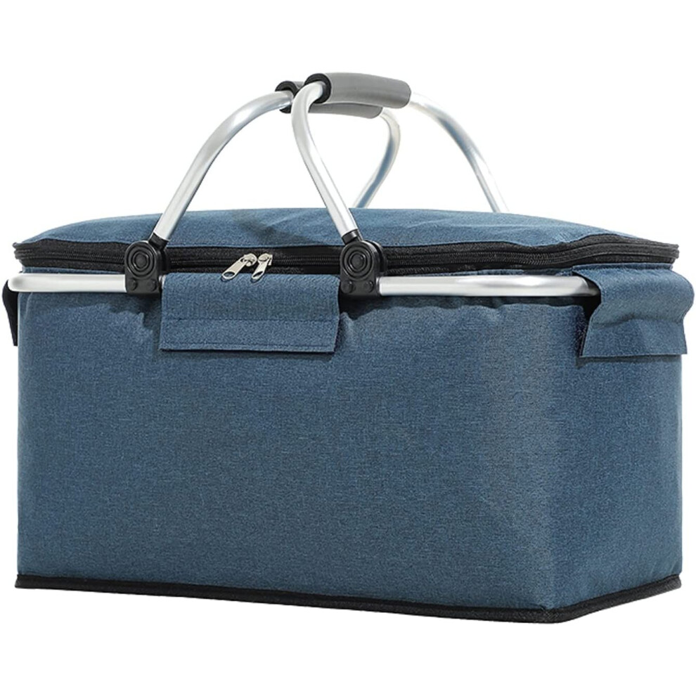 Foldable Picnic Baskets, 4 Person Picnic Hamper with Waterproof Lining, Collapsible Shopping Hamper Cooler Bag (Navy)