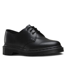 (UK 9.5) DR. MARTENS MONO SMOOTH FLATS WOMEN'S LACE-UP SHOES - BLACK
