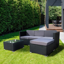 (Black) 5pc MCC Rattan Outdoor Garden Furniture Set