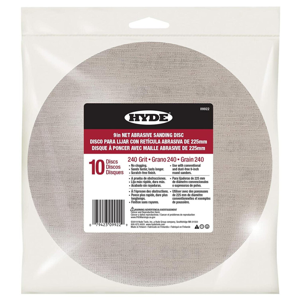 Hyde Net Abrasive Wall Sanding Discs 9" 240 Grit 10 Pack 079423099229